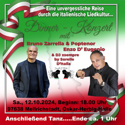 Dinner-Konzert mit Bruno Zarrella & Enzo D`Eugenio - Eine unvergessliche Reise durch die italienische Liedkultur